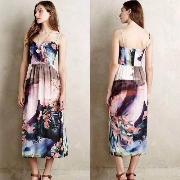 Anthropologie Corey Lynn Calter Daybreak Watercolor Midi Dress Sz 4 - Picture 2 of 4